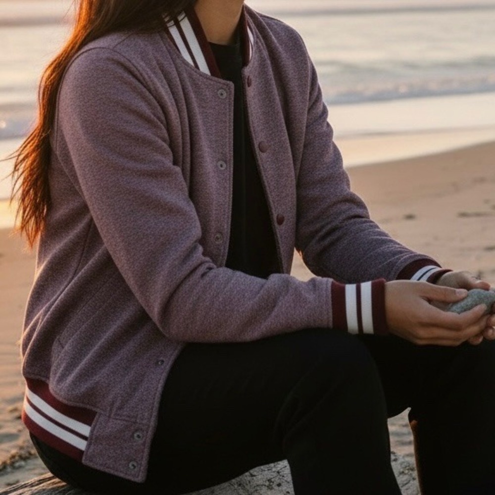 Brooklyn Cloth Womens Small Varsity Bomber Jacket Collegiate Burgundy Snap‎ Y2K